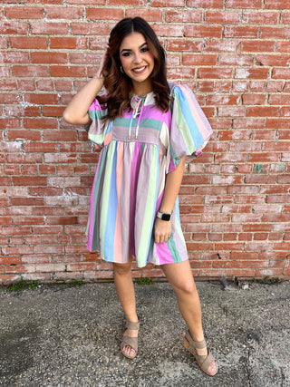 Just as Planned Striped Dress • Pastels-Entro-Shop Anchored Bliss Women's Boutique Clothing Store