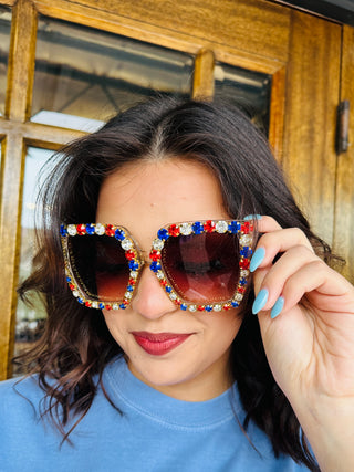 Star Spangled Rhinstone Studded Sunglasses-Song Lily-Shop Anchored Bliss Women's Boutique Clothing Store