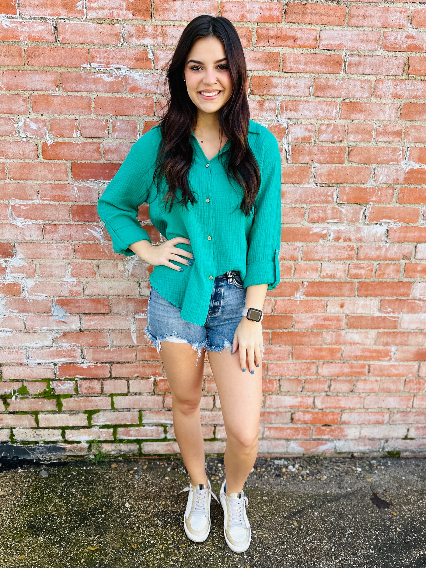 Yours Truly Button Down Top • Green-Zenana-Shop Anchored Bliss Women's Boutique Clothing Store
