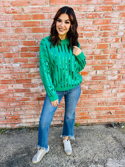 Listen to Your Heart Sequin Sweater • Green-She+Sky-Shop Anchored Bliss Women's Boutique Clothing Store