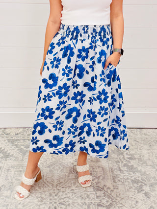 On the Other Hand Blue Floral A-Line Skirt-Pinch-Shop Anchored Bliss Women's Boutique Clothing Store