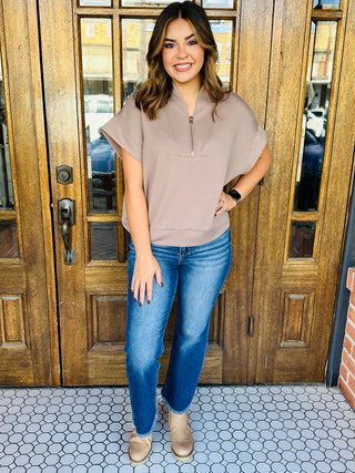 Tell Me Something Good Scuba Half Zip Top • Cocoa-Zenana-Shop Anchored Bliss Women's Boutique Clothing Store