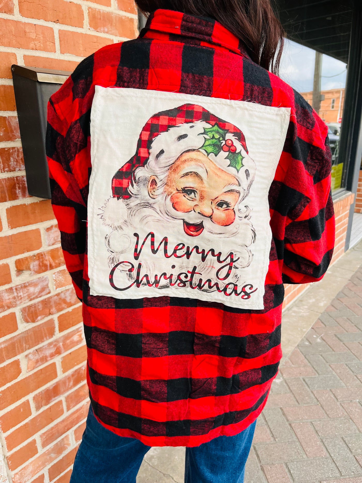 Merry Christmas Santa Buffalo Plaid Flannel-Bling A Go Go-Shop Anchored Bliss Women's Boutique Clothing Store