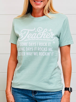 We Rockin It Rhinestoned Teacher Graphic Tee-Harps & Oli-Shop Anchored Bliss Women's Boutique Clothing Store