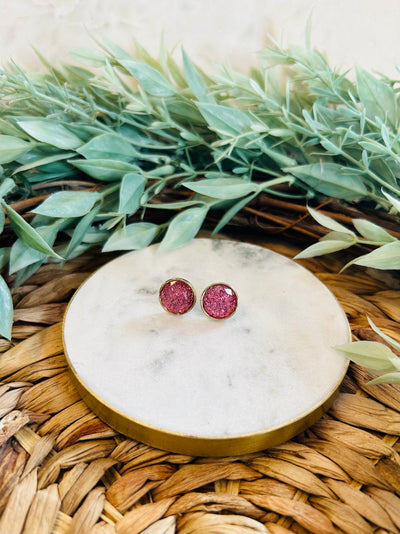 Barbra Glitter Stud Earrings • Pink-DMC-Shop Anchored Bliss Women's Boutique Clothing Store