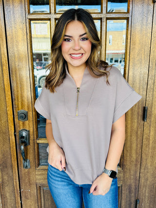 Tell Me Something Good Scuba Half Zip Top • Cocoa-Zenana-Shop Anchored Bliss Women's Boutique Clothing Store