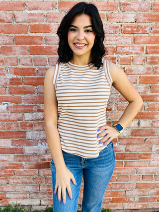 Remind Me Later Striped Tank Top • Sand-Blu Pepper-Shop Anchored Bliss Women's Boutique Clothing Store