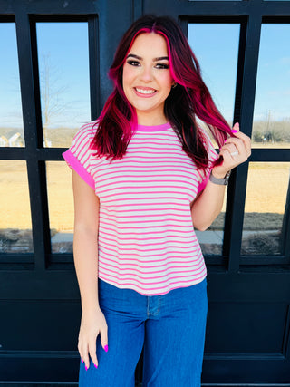 Call it Out Rib Striped Knit Top • Pink-She+Sky-Shop Anchored Bliss Women's Boutique Clothing Store