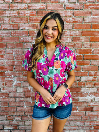 Easily Loved Floral Top • Fuchsia Mix-Gigio-Shop Anchored Bliss Women's Boutique Clothing Store