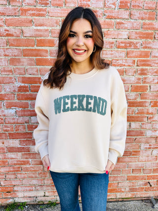 Weekend Chenille Sweatshirt-Panache Apparel-Shop Anchored Bliss Women's Boutique Clothing Store