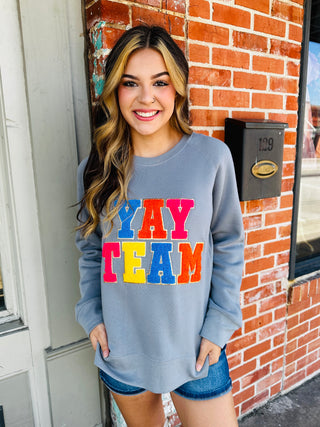 Yay Team Chenille Patch Sweatshirt-Texas True Threads-Shop Anchored Bliss Women's Boutique Clothing Store