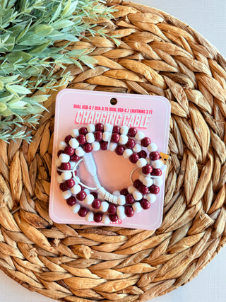 Beaded Universals Charger • Maroon & White-Brittany Carl-Shop Anchored Bliss Women's Boutique Clothing Store