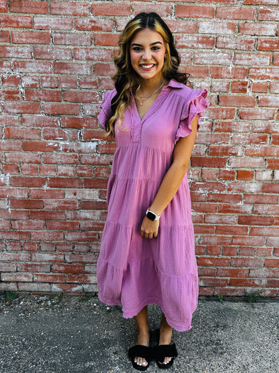 Tell Your Story Gauze Dress • Purple-Umgee-Shop Anchored Bliss Women's Boutique Clothing Store