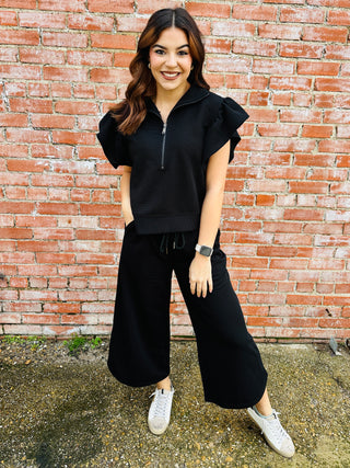 Want You Now Ruffle Sleeve Top • Black-Entro-Shop Anchored Bliss Women's Boutique Clothing Store