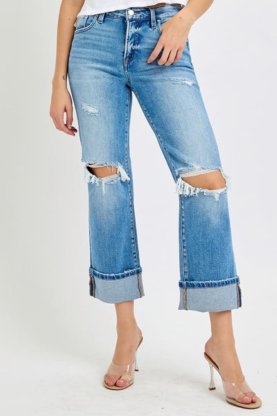 Risen Anything For You Tummy Control Distressed Jeans-Risen-Shop Anchored Bliss Women's Boutique Clothing Store