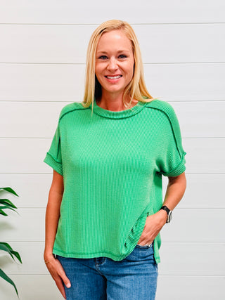 Catching Feelings Corded Top • Kelly Green-Zenana-Shop Anchored Bliss Women's Boutique Clothing Store