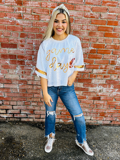 Made to Sparkle Game Day Sequin Top • White-Simply Southern-Shop Anchored Bliss Women's Boutique Clothing Store