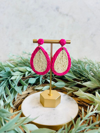 Shelby Rattan Teardrop Earrings • Hot Pink-What's Hot-Shop Anchored Bliss Women's Boutique Clothing Store