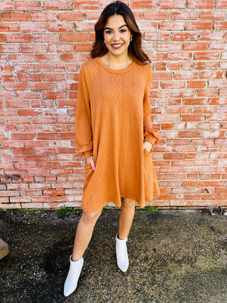 Thinking of You Cable Knit Dress • Camel-Lovely Melody-Shop Anchored Bliss Women's Boutique Clothing Store