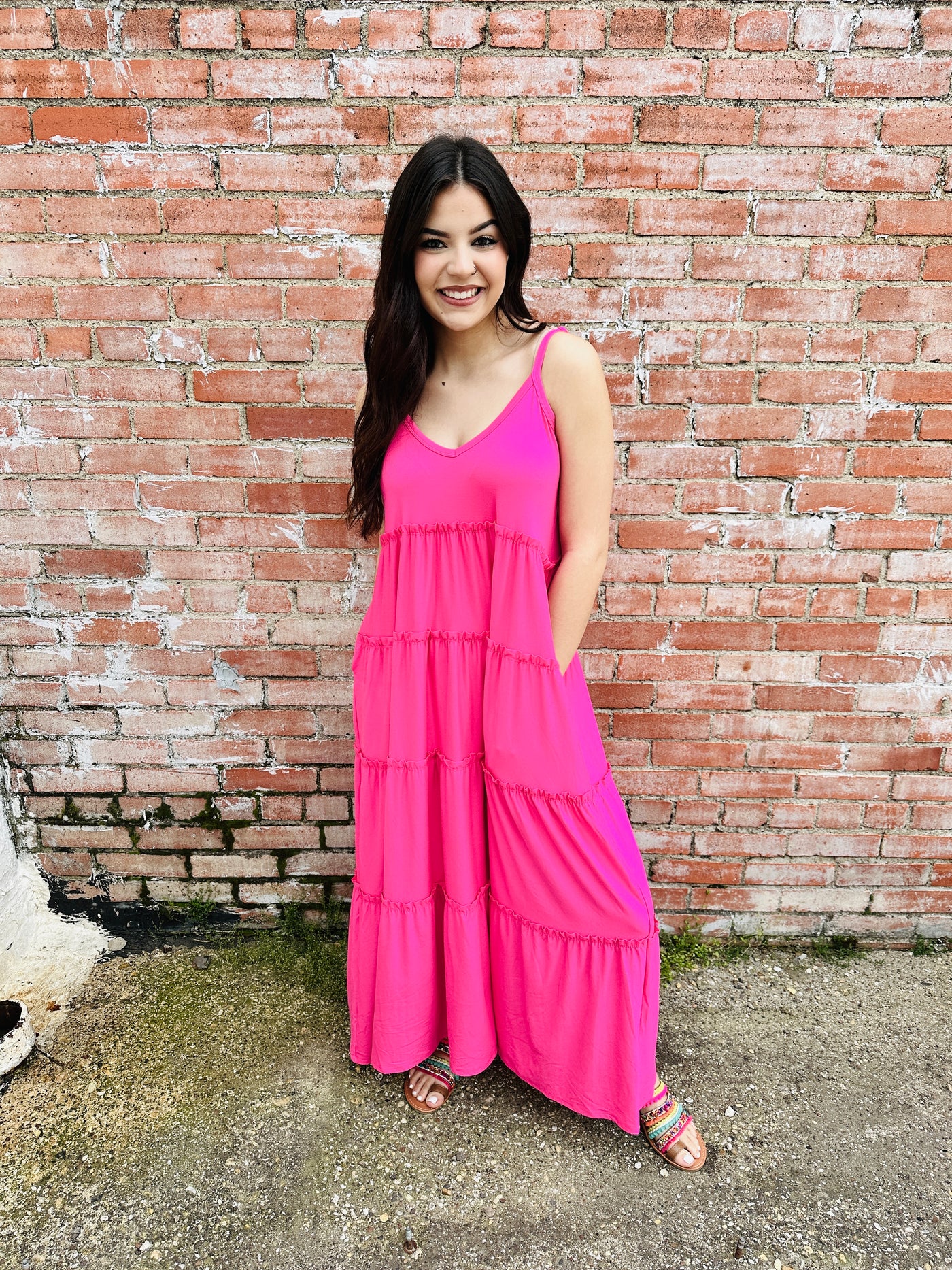 Hooked On You V-Neck Maxi Dress • Fuchsia-Zenana-Shop Anchored Bliss Women's Boutique Clothing Store