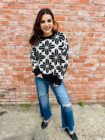 Beautiful Memories Flower Pattern Sweater • Black-Bibi-Shop Anchored Bliss Women's Boutique Clothing Store