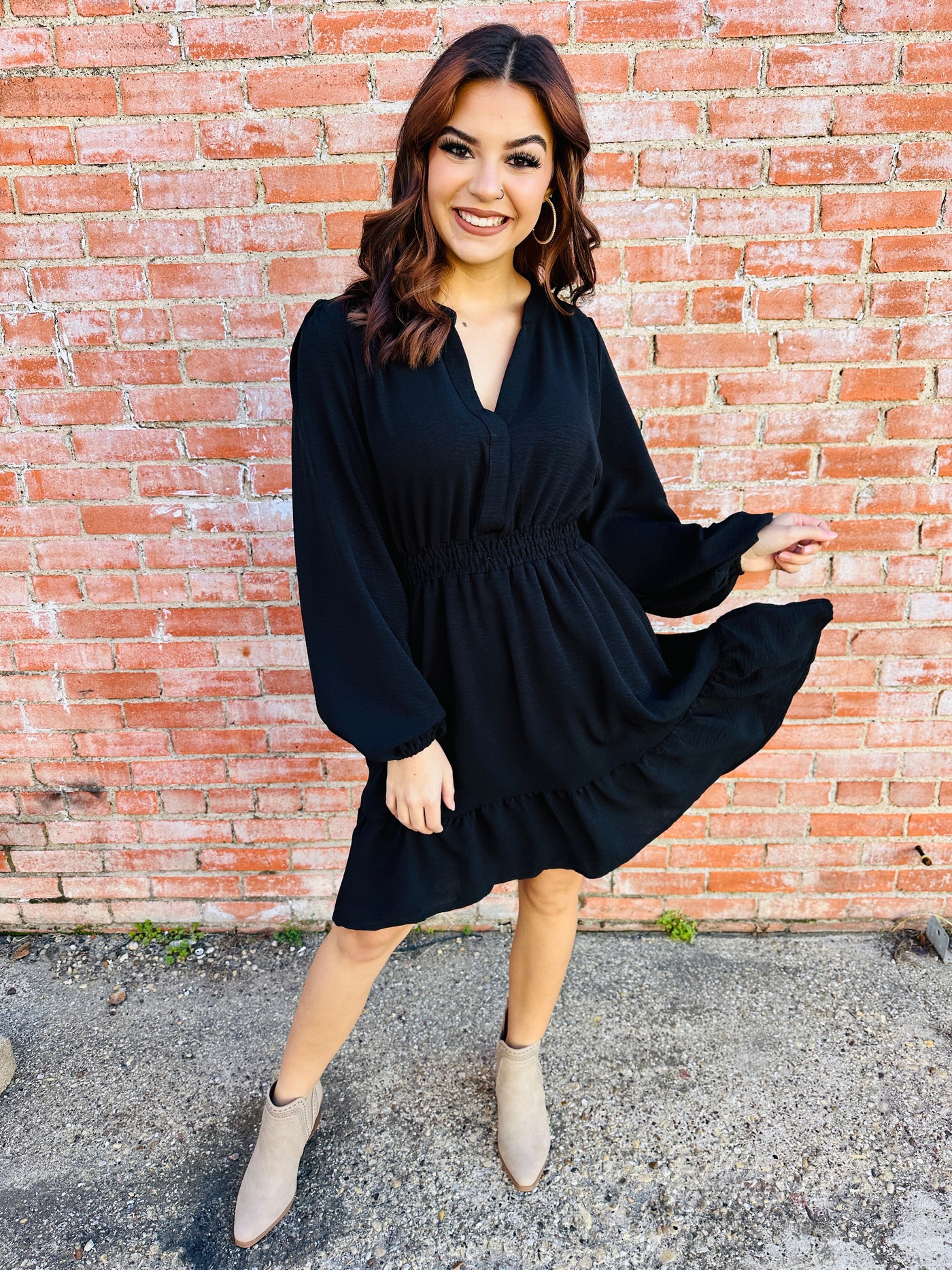 Take Your Time Long Sleeve Dress • Black-She+Sky-Shop Anchored Bliss Women's Boutique Clothing Store