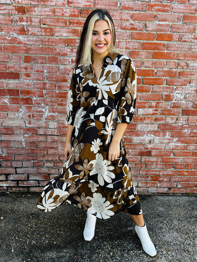 Excited For This Floral Dress • Camel Mix-Umgee-Shop Anchored Bliss Women's Boutique Clothing Store