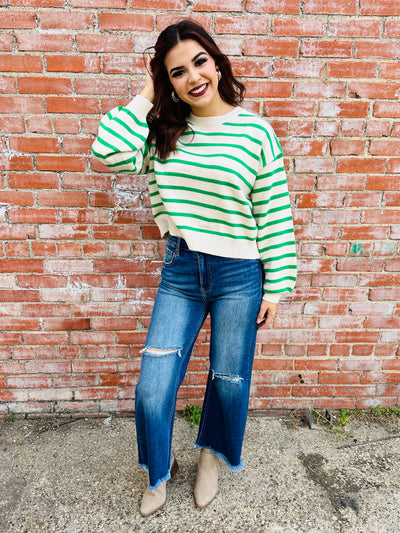 Carry On Striped Sweater • Green-HYFVE-Shop Anchored Bliss Women's Boutique Clothing Store