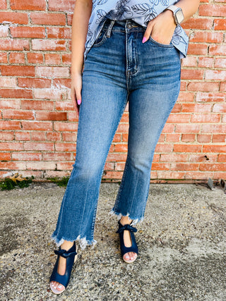 Risen Along the Way Frayed Hem Denim Jeans-Risen-Shop Anchored Bliss Women's Boutique Clothing Store