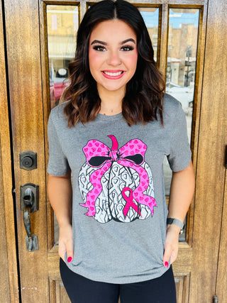 Pink Pumpkin Ribbon Graphic Tee-Spirit To A Tee-Shop Anchored Bliss Women's Boutique Clothing Store