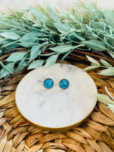 Barbra Glitter Stud Earrings • Blue-DMC-Shop Anchored Bliss Women's Boutique Clothing Store