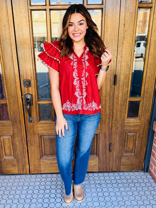 Don’t Look Back Flutter Sleeve Top • Brick-Stacey Kluttz-Shop Anchored Bliss Women's Boutique Clothing Store