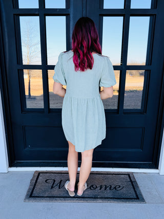 Keep Me In Mind Striped Mini Dress • Sage Green-Lovely Melody-Shop Anchored Bliss Women's Boutique Clothing Store