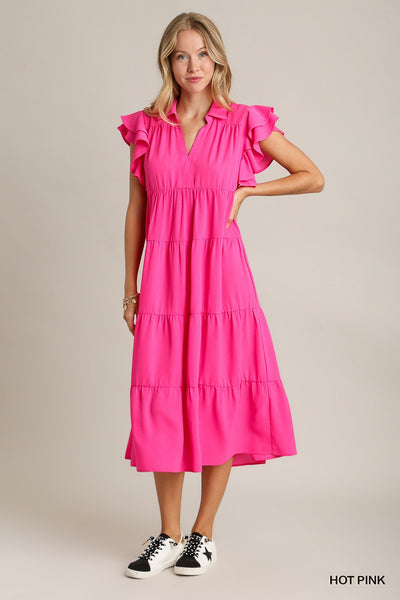 Doing My Best Tiered Midi Dress • Hot Pink-Tracy Zelenuk-Shop Anchored Bliss Women's Boutique Clothing Store