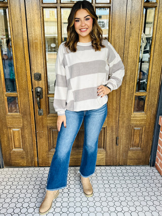On My Mind Striped Top • Taupe-Blu Pepper-Shop Anchored Bliss Women's Boutique Clothing Store