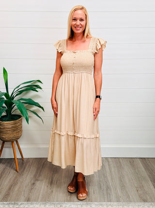 Hitting Milestones Maxi Dress • Tan-Anchored Bliss Boutique-Shop Anchored Bliss Women's Boutique Clothing Store