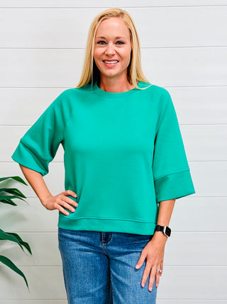 Better Than Before Scuba 3/4 Sleeve Top • Kelly Green-Zenana-Shop Anchored Bliss Women's Boutique Clothing Store