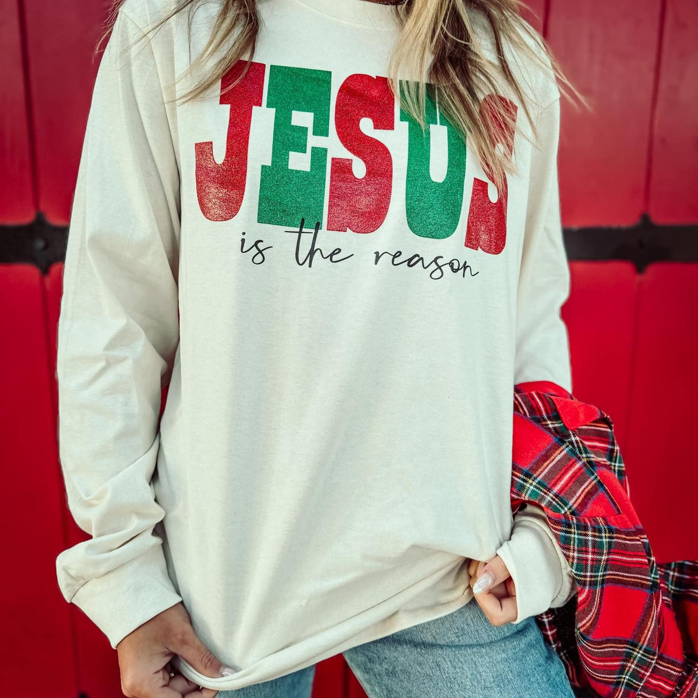 Jesus is the Reason Long Sleeve Graphic Tee-PPTX-Shop Anchored Bliss Women's Boutique Clothing Store