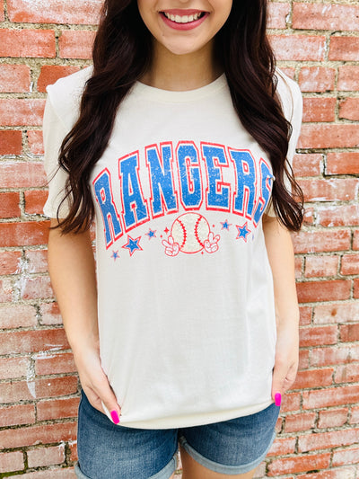 Rangers Peace Baseball Graphic Tee-Harps & Oli-Shop Anchored Bliss Women's Boutique Clothing Store