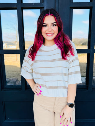 Once In Awhile Drop Should Knit Striped Top • Cream-Entro-Shop Anchored Bliss Women's Boutique Clothing Store