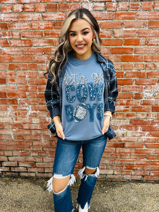 Lets Go Cowboys Faux Sequin Graphic Tee-Harps & Oli-Shop Anchored Bliss Women's Boutique Clothing Store