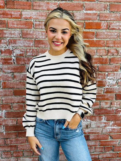 Carry On Striped Sweater • Black-HYFVE-Shop Anchored Bliss Women's Boutique Clothing Store