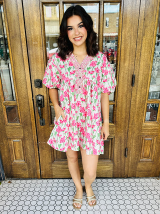 Blossom Breeze Babydoll Dress • Pink-Sage + Fig-Shop Anchored Bliss Women's Boutique Clothing Store