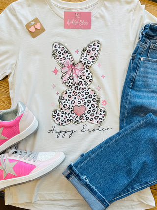 Pink Leopard Bunny Graphic Tee-Harps & Oli-Shop Anchored Bliss Women's Boutique Clothing Store