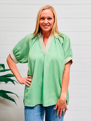 Want You To Know Chevron V-Neck Top • Green-Umgee-Shop Anchored Bliss Women's Boutique Clothing Store