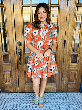 A Beautiful Day Floral Tie Dress • Terracotta-Entro-Shop Anchored Bliss Women's Boutique Clothing Store