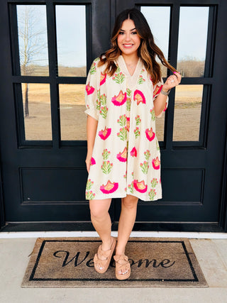 A Done Deal Abstract Print Mini Dress • Cream-Umgee-Shop Anchored Bliss Women's Boutique Clothing Store