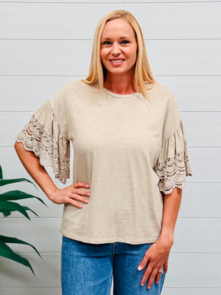 A Gentle Kindness Sleeve Mineral Washed Top • Mushroom-Easel-Shop Anchored Bliss Women's Boutique Clothing Store