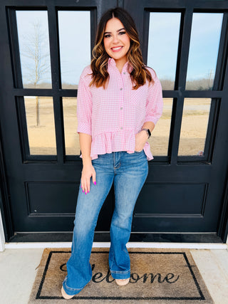 A Point In Time Gingham Peplum Top • Light Pink-Stacey Kluttz-Shop Anchored Bliss Women's Boutique Clothing Store