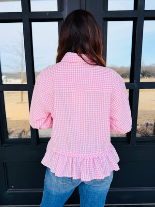 A Point In Time Gingham Peplum Top • Light Pink-Stacey Kluttz-Shop Anchored Bliss Women's Boutique Clothing Store